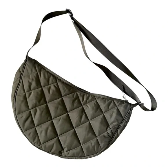 UNIQLO Quilted Round Shoulder Bag Olive Polyester EUC - Picture 4 of 8